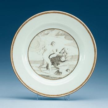 1562. A grisaille 'European Subject' dinner plate, Qing dynasty, Qianlong (1736-95).