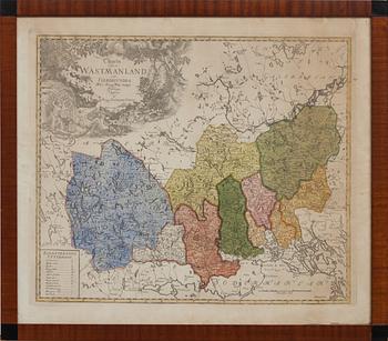 KARTA, "Charta öfver Wästmanland och Fierdhundra... utgifwen  af Kong. Landtmäteri Contoiret"1700-tal.