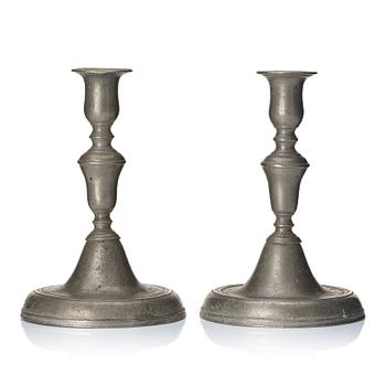 A pair of pewter candlesticks attributed to Johan Kruth 1772.