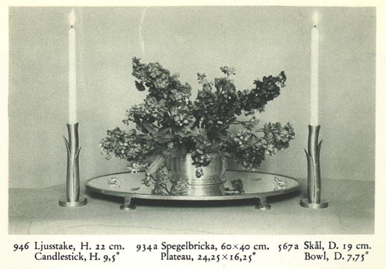 Firma Svenskt Tenn, a pewter and mirror glass surtout de table model "934 a", Stockholm 1931.