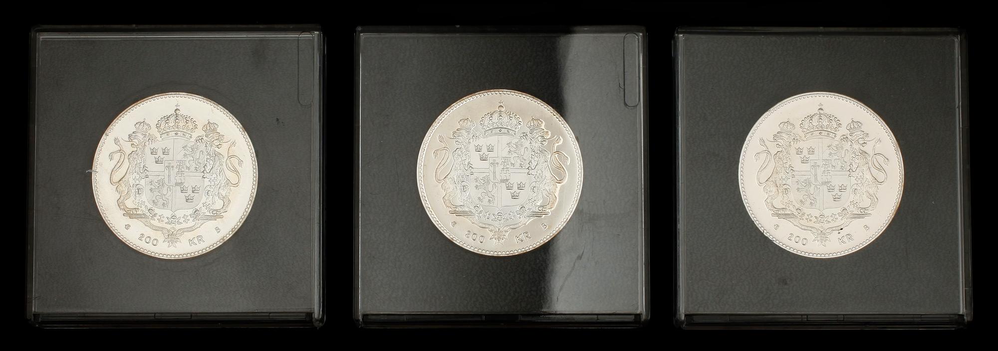 MINNESMYNT, 3 st, 200 kr, silver, Carl XVI Gustaf, 1996.