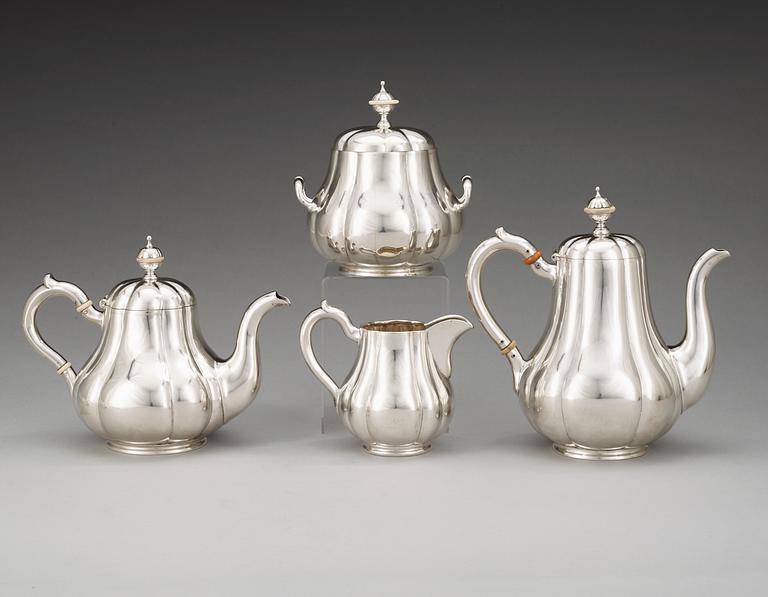 A Russian four piece parcel gilt the- and coffee-set, unidentified makers mark, St. Petersburg 1886.