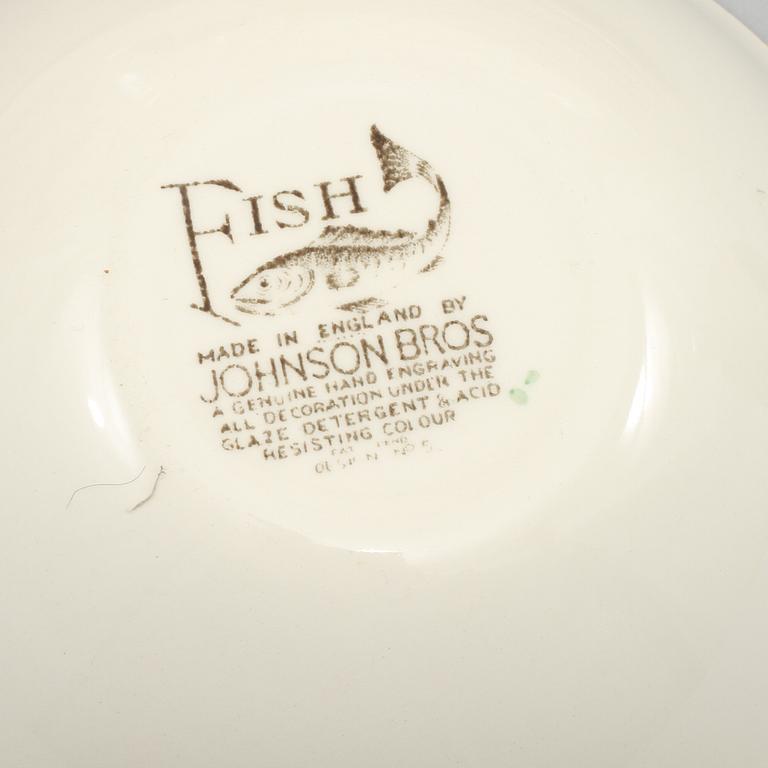 FISKSERVIS, 15 delar, flintgods, Johnson Bros, England, 1900-talets andra hälft.