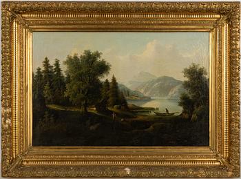 Unknown artist, 19th century, Landscape with lake and figures.