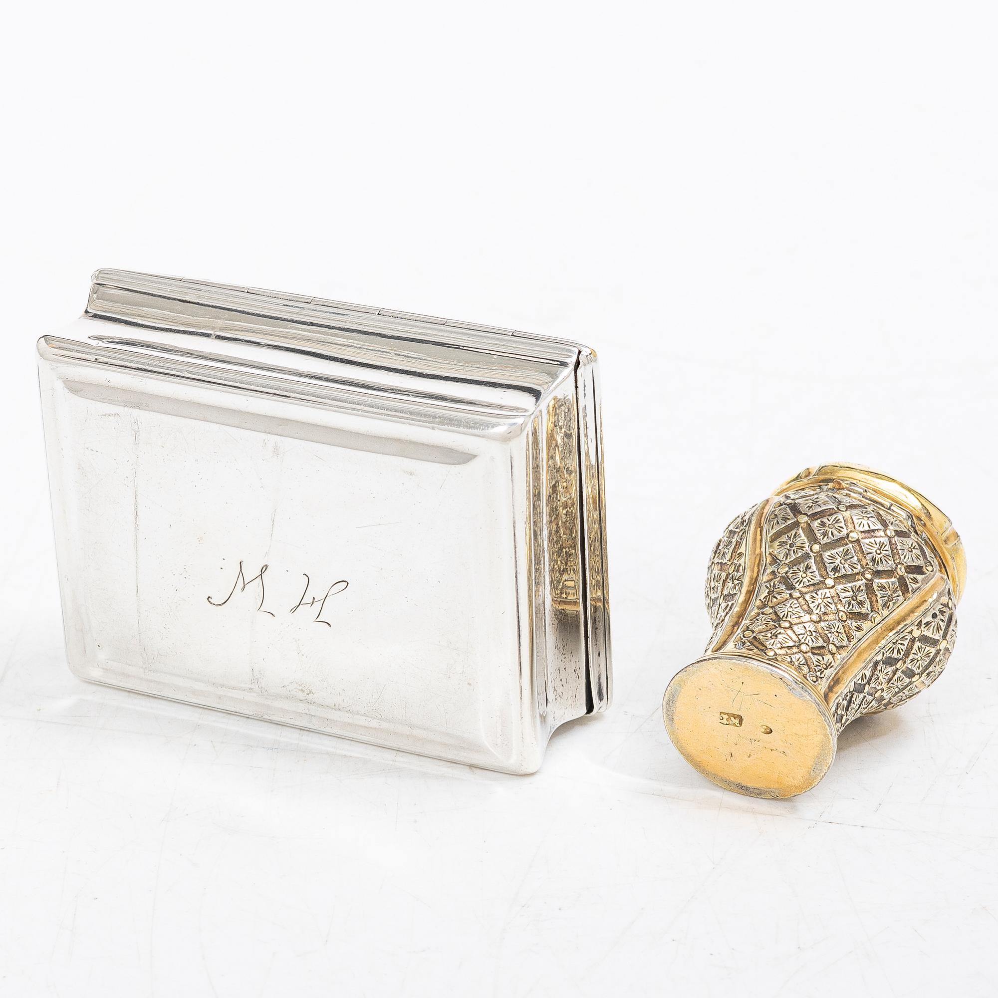 Two Swedish 18th century parcel-gilt silver boxes.