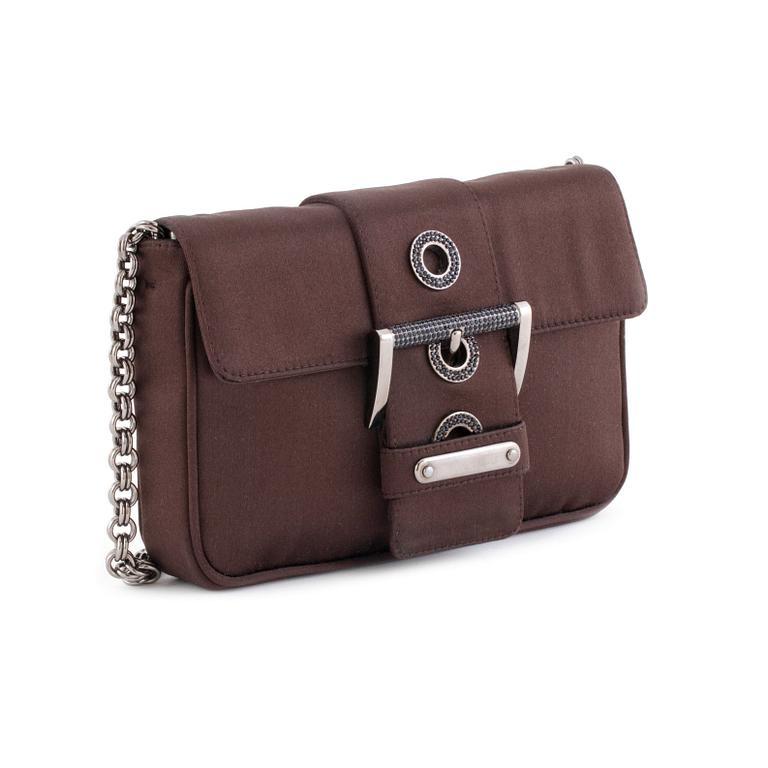 PRADA, a brown silkblend evening bag.