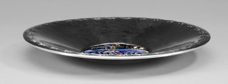 a N.M Thune sterling and enamel dish with viking motives, Norway 1950's.