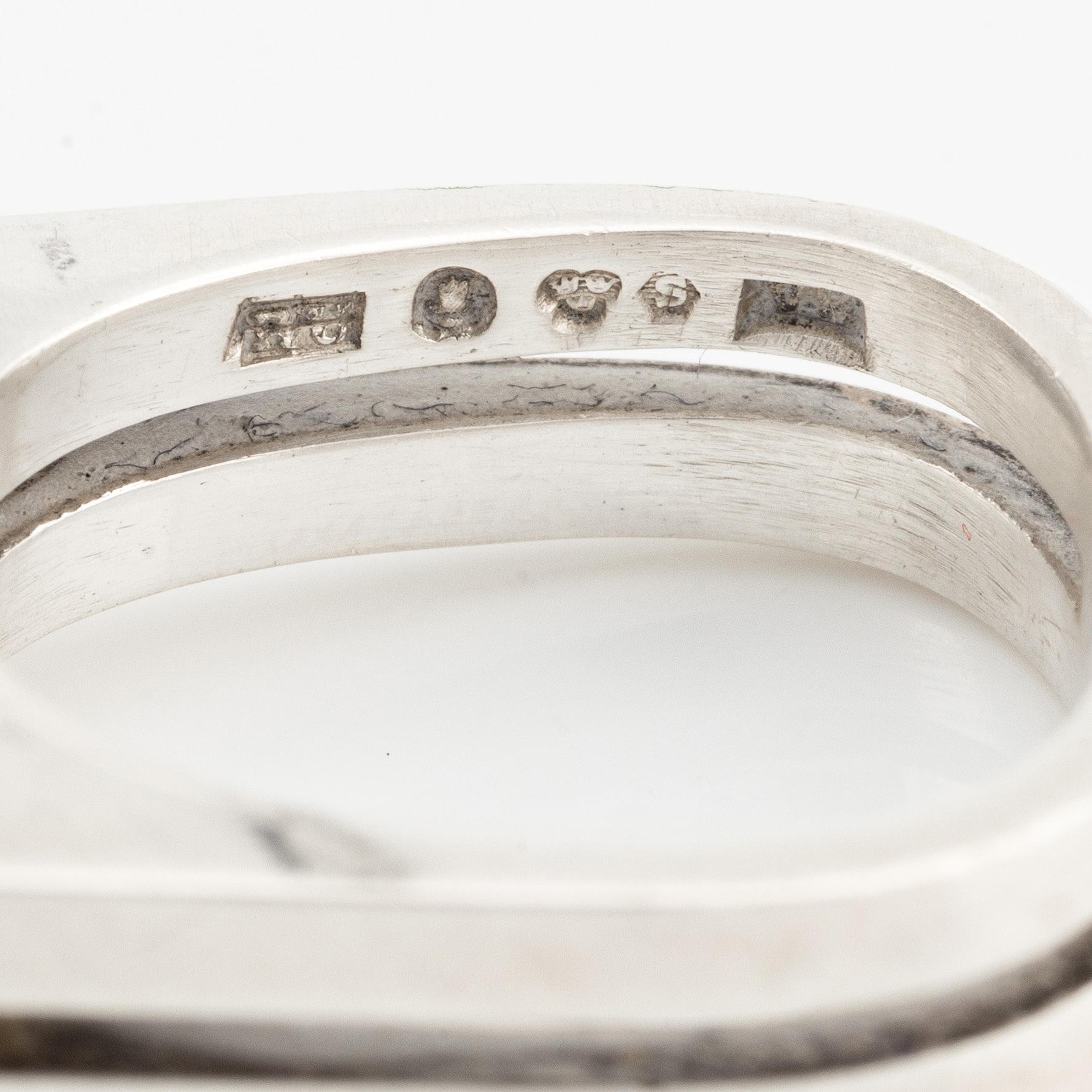 Rey Urban, brooch and ring, silver with rock crystal.