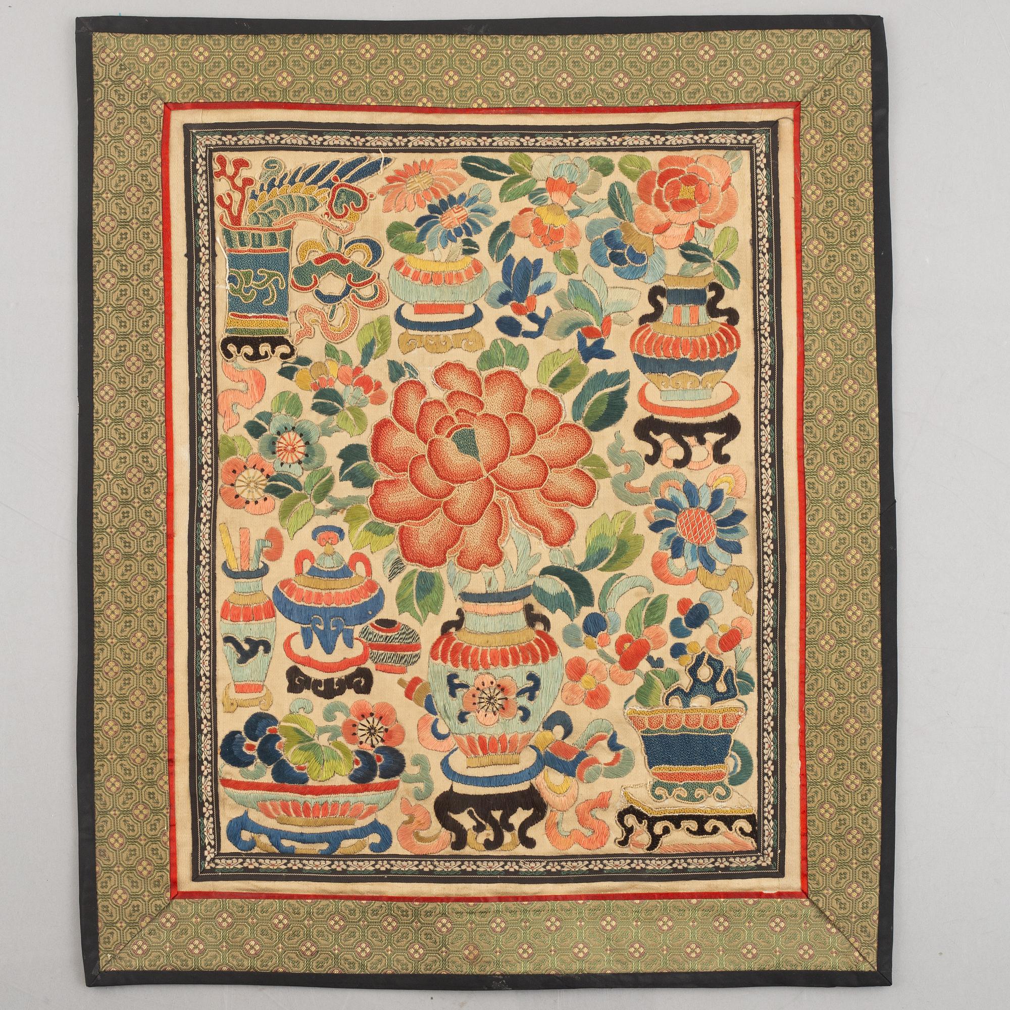 A group of five Chinese silk textiles, late Qing dynasty / first part of the 20th century.