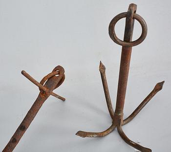 ANKARE, 2 st, gjutjärn, 18/1900-tal.