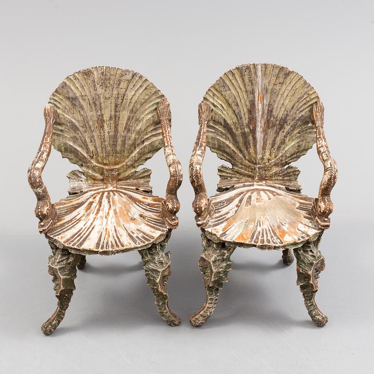 A pair of 20th century grotto armchairs.