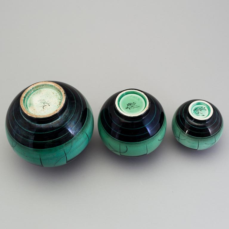 3 vases of the "V series", Ilse Claesson for Rörstrand, 1930´s.