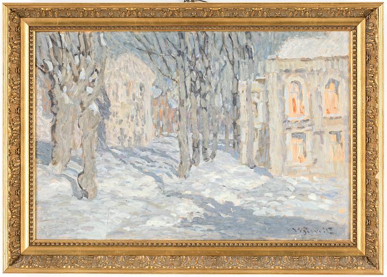 OKÄND KONSTNÄR, olja på pannå, ostydligt signerad. 1900-tal.