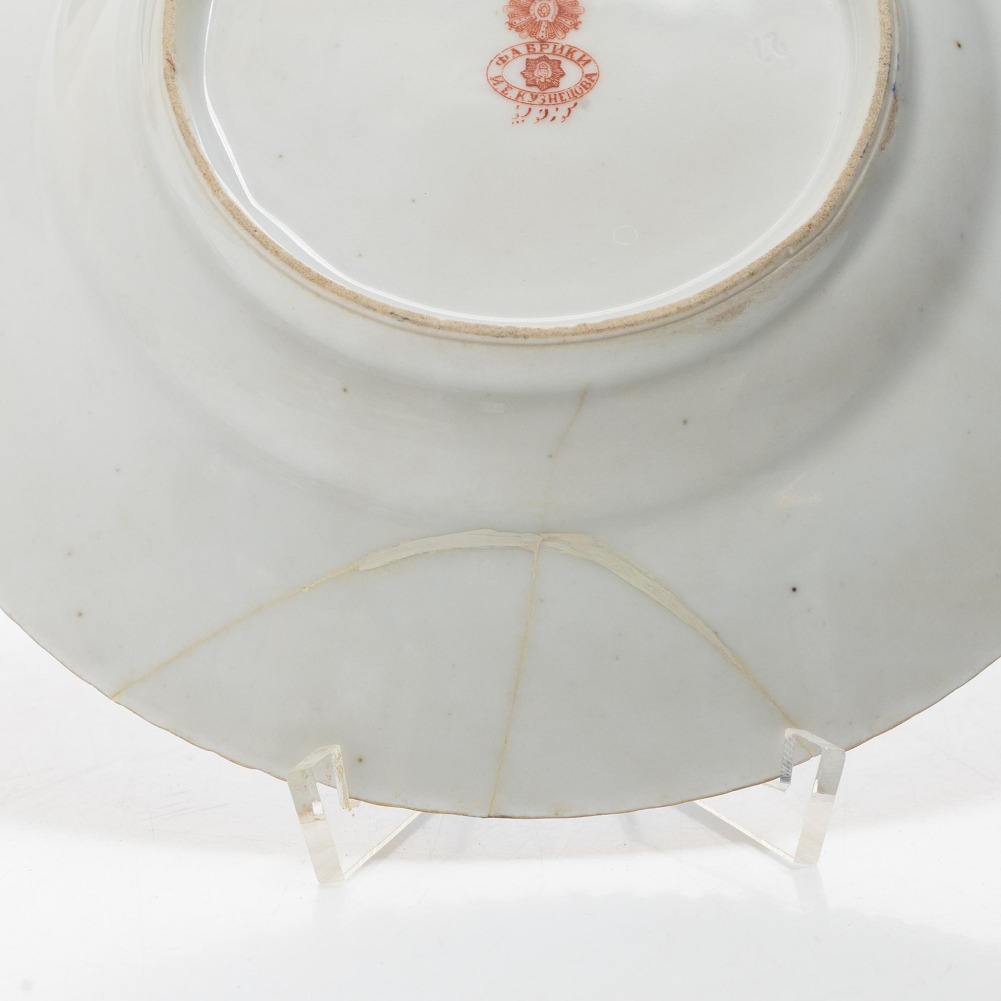 Six Russian plates, Kuznetsov, early 20th Century.