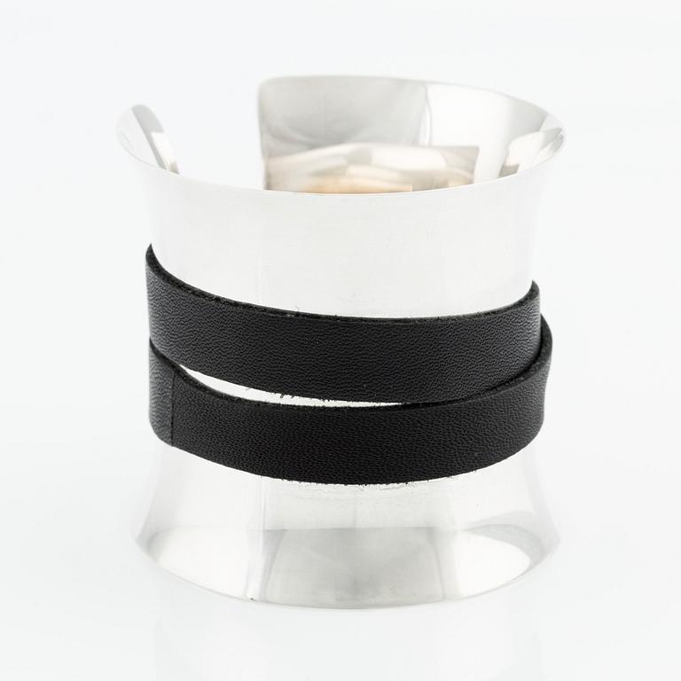 Georg Jensen, a bangle, sterling silver with leather strap, Denmark.