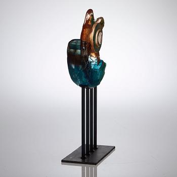 A unique Kjell Engman sand cast glass sculpture 'Chakira', Orrefors 1995.