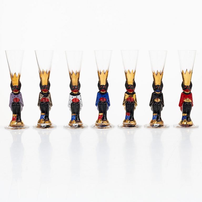 Gunnar Cyrén, Shot glasses/Devil glasses, 7 pcs, from the Nobel service, Orrefors.