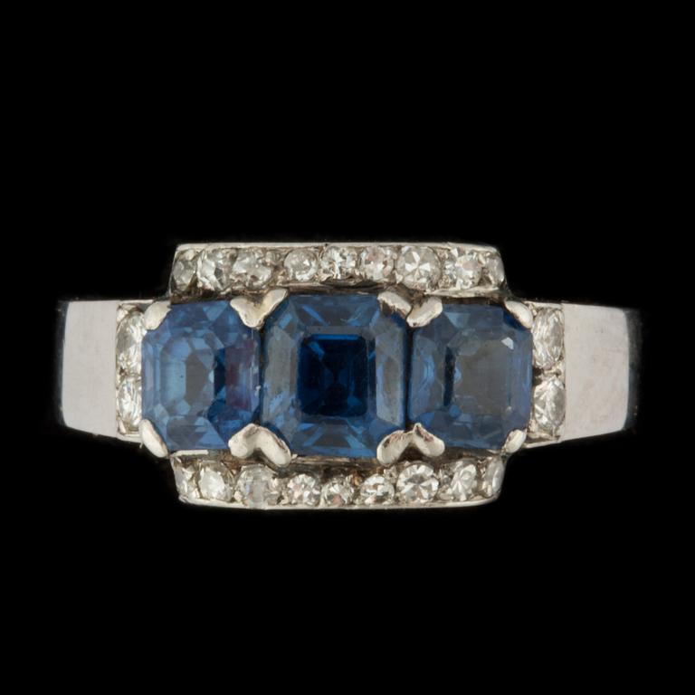 A sapphire and single-cut diamond ring. Made by Hugo Strömdahl, Stockholm 1946.