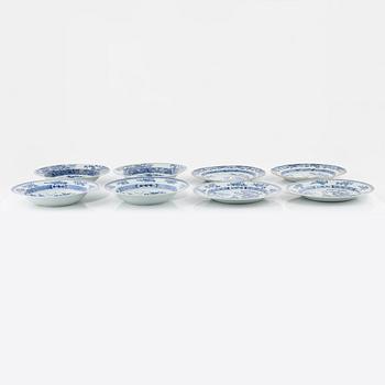 A group of eight Chinese blue and white plates, Qing dynasty, Qianlong (1736-95).