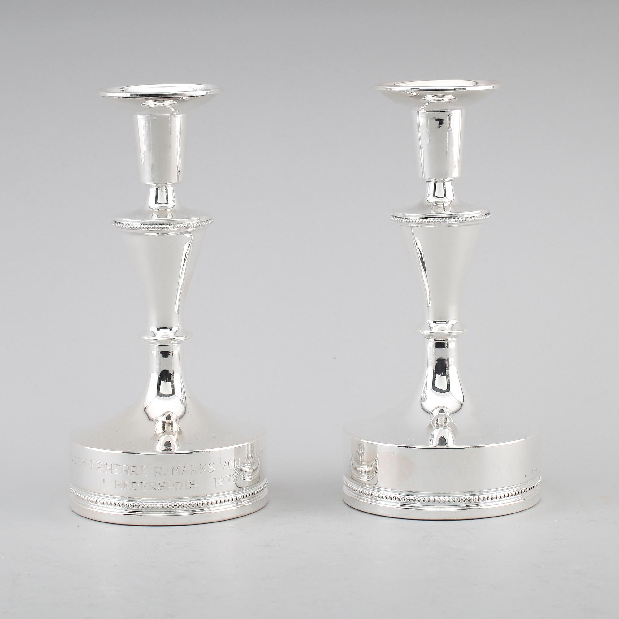 LJUSSTAKAR, 1 par, silver, MGAB, Uppsala 1974.