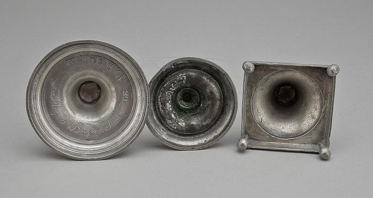 LJUSSTAKAR, 3 st, tenn, bl a Magnus Bergman, Malmö 1800.