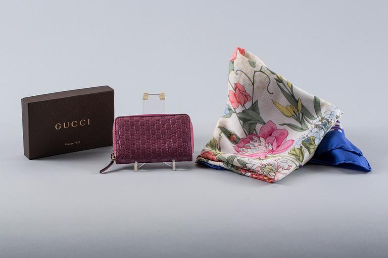 SCARF, siden och PORTMONNÄ, Gucci.