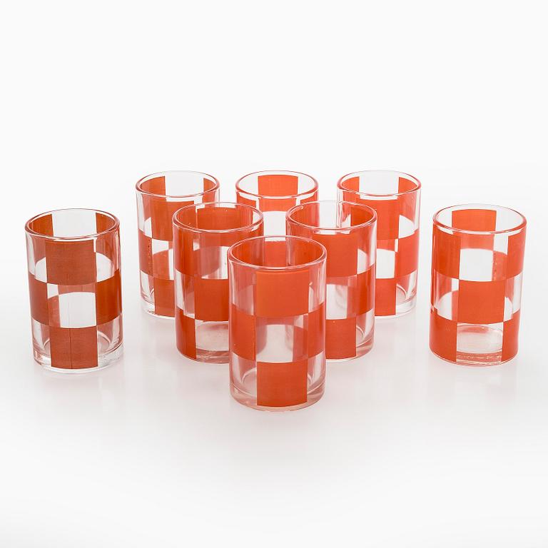Hilkka Rahikainen, juomalaseja, 8 kpl, "Ruutu" Marimekko, Finland 1960-tal.