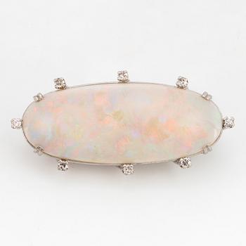 Opal and brilliant-cut diamond rbrooch.