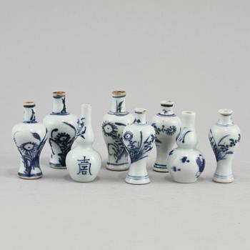 MINIATYRER, 8 st, porslin, Kina, 1800/1900-tal.