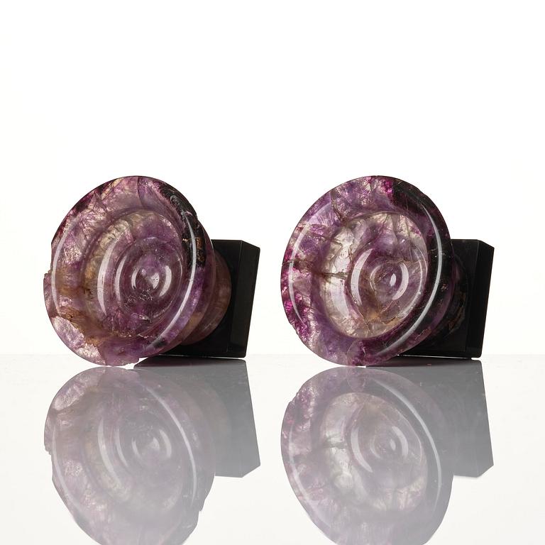 A pair of 'Blue John' feldspar salts, 19th century.