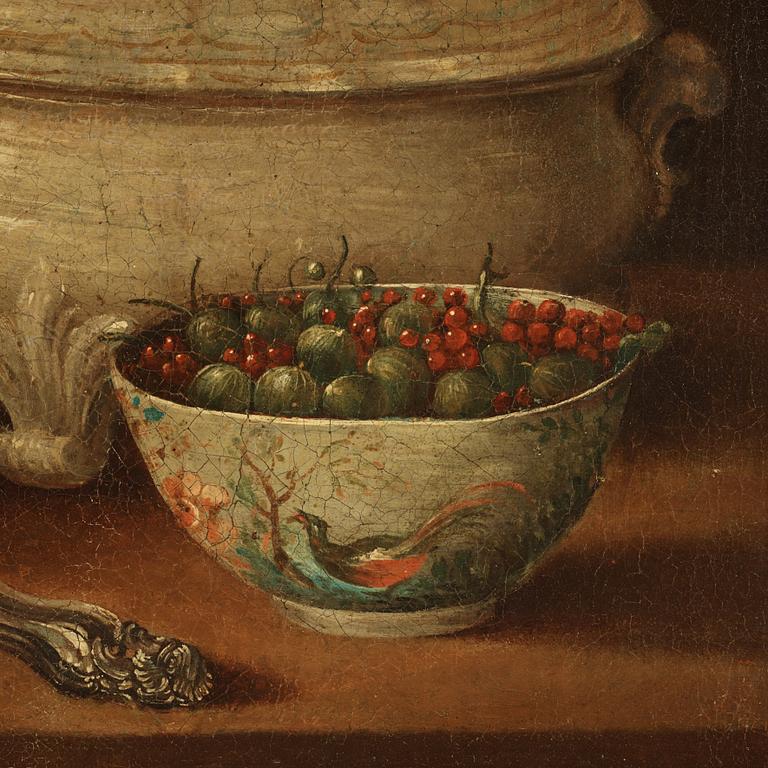 Pehr Hilleström, Pehr Hilleström, Still Life with Piece of Meat, Tureen, Bread, and Bowl with Gooseberries and Red Currants.