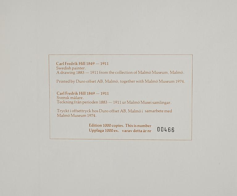 CARL FREDRIK HILL, efter, mapp med sex st offsettryck, utgiven i samarbete med Malmö Museum 1974.