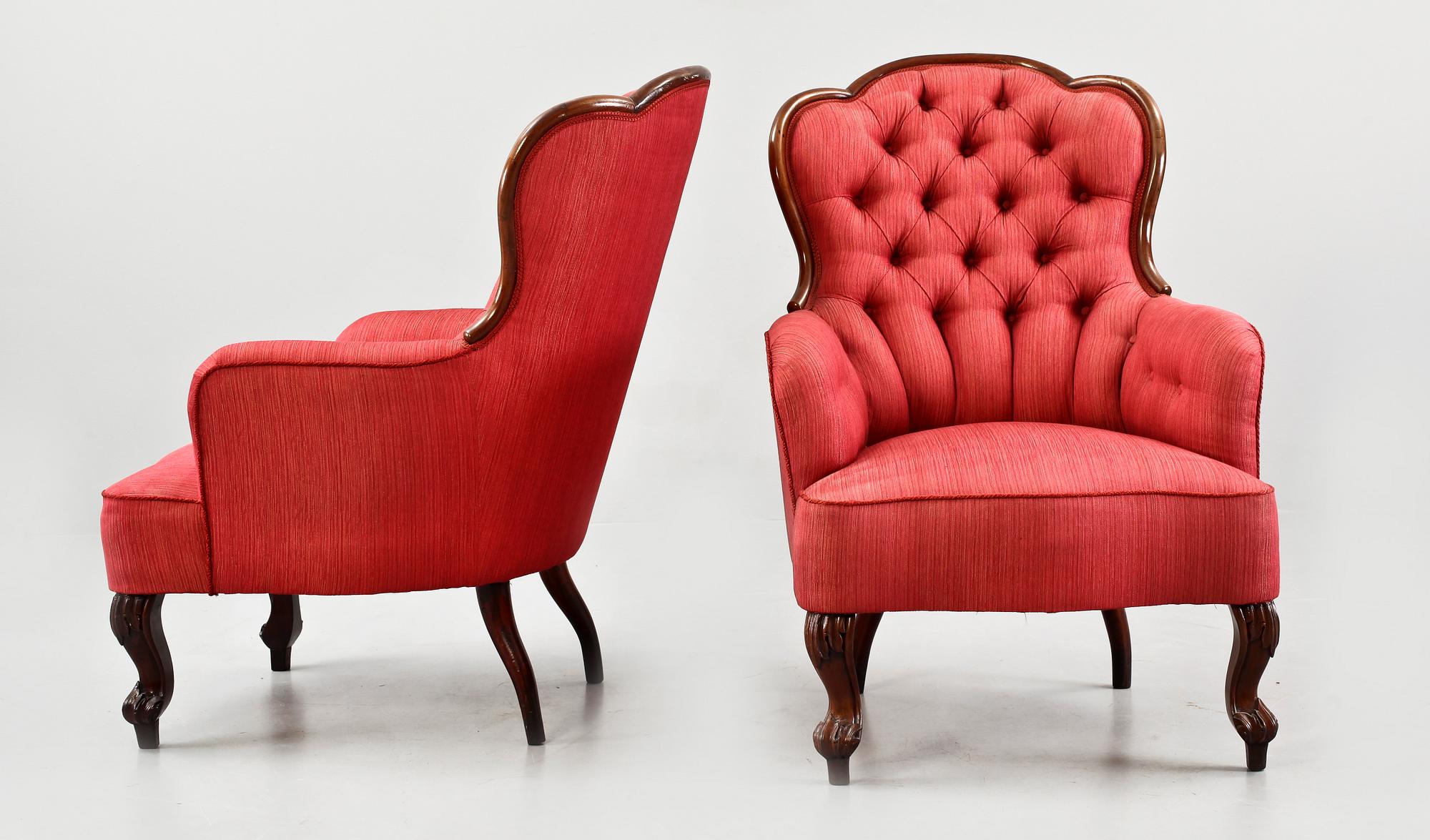 FÅTÖLJER, ett par, nyrokokostil, 1900-tal.