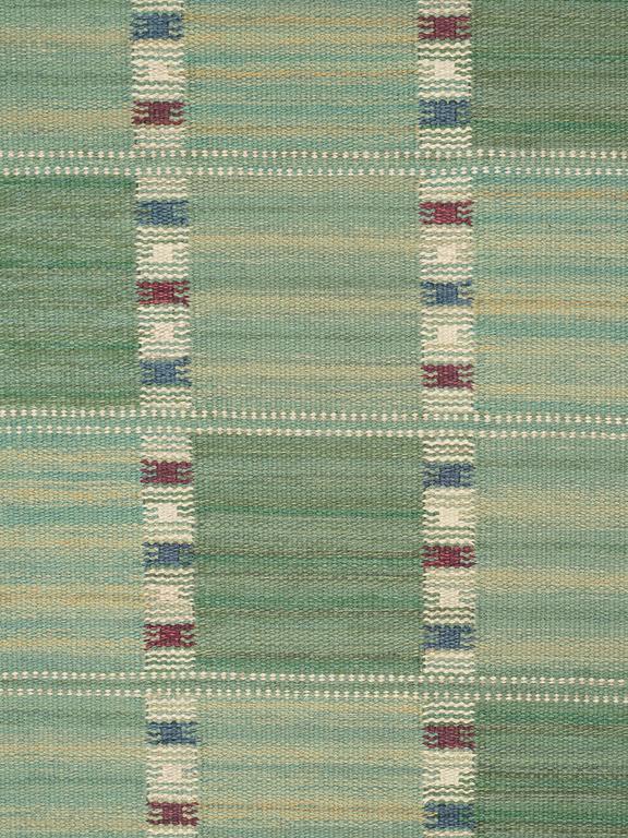 Barbro Nilsson, A CARPET, "Falurutan, grön Fabiola", flat weave, ca 468 x 326 cm, signed AB MMF BN.