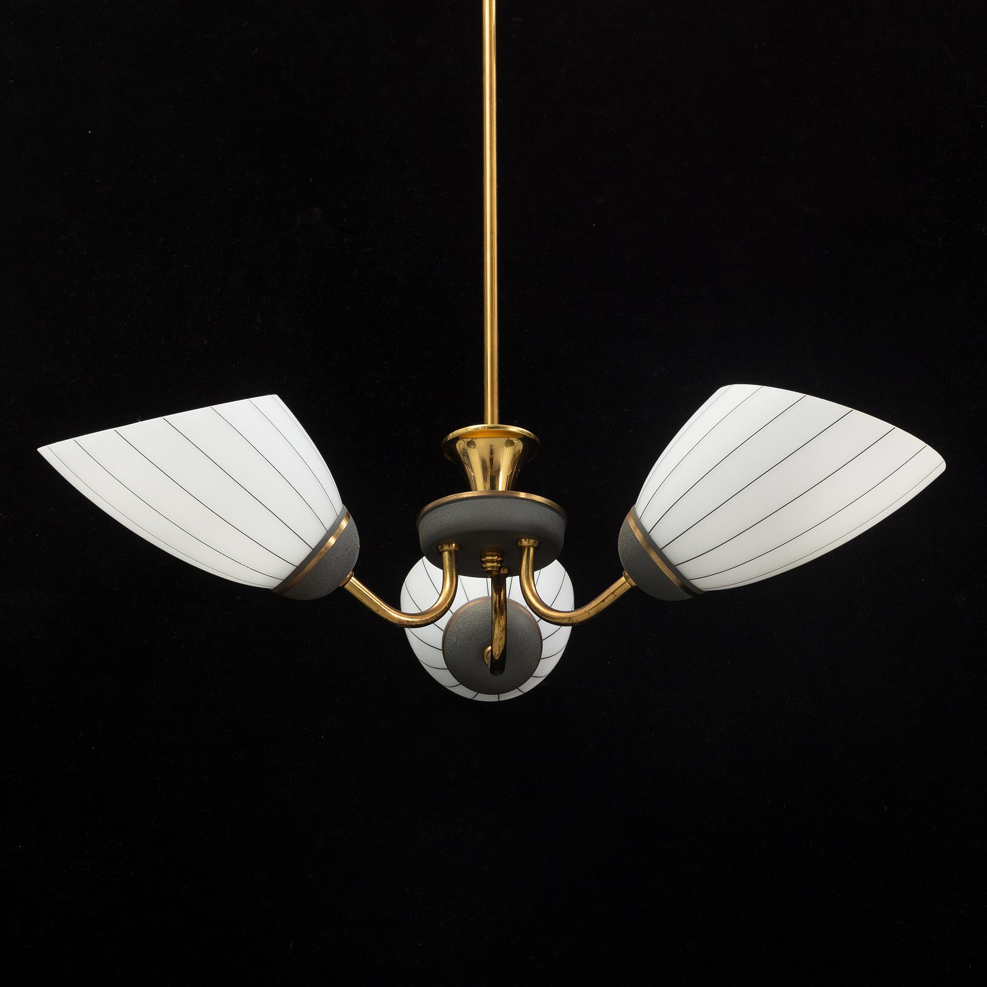 A brass ceiling lamp, mid 20th century.