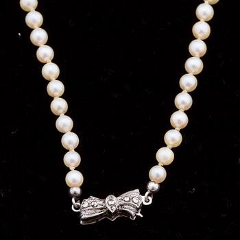 Collier with cultured akoya pearls, silver clasp.