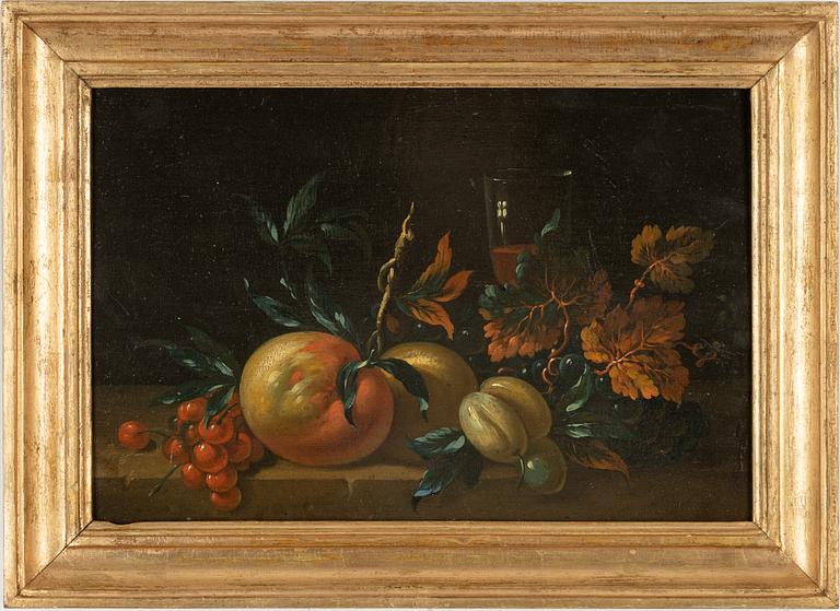 Swedish artist, 18th century. Still life with fruits and glass.