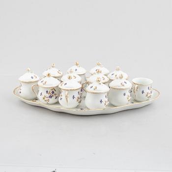 Tray with twelve creamers, porcelain, Limoges WG & Co, France.