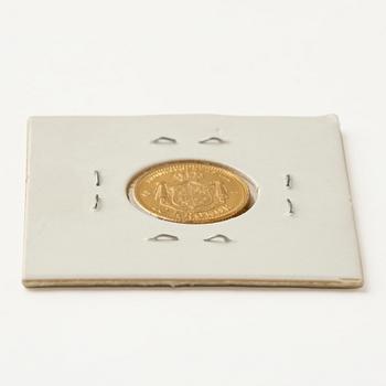 Gold coin, Oscar II, Sweden. 10 kronor, 1874.