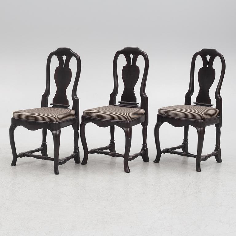 Three Rococo chairs, Sweden, second half of the 18th century.