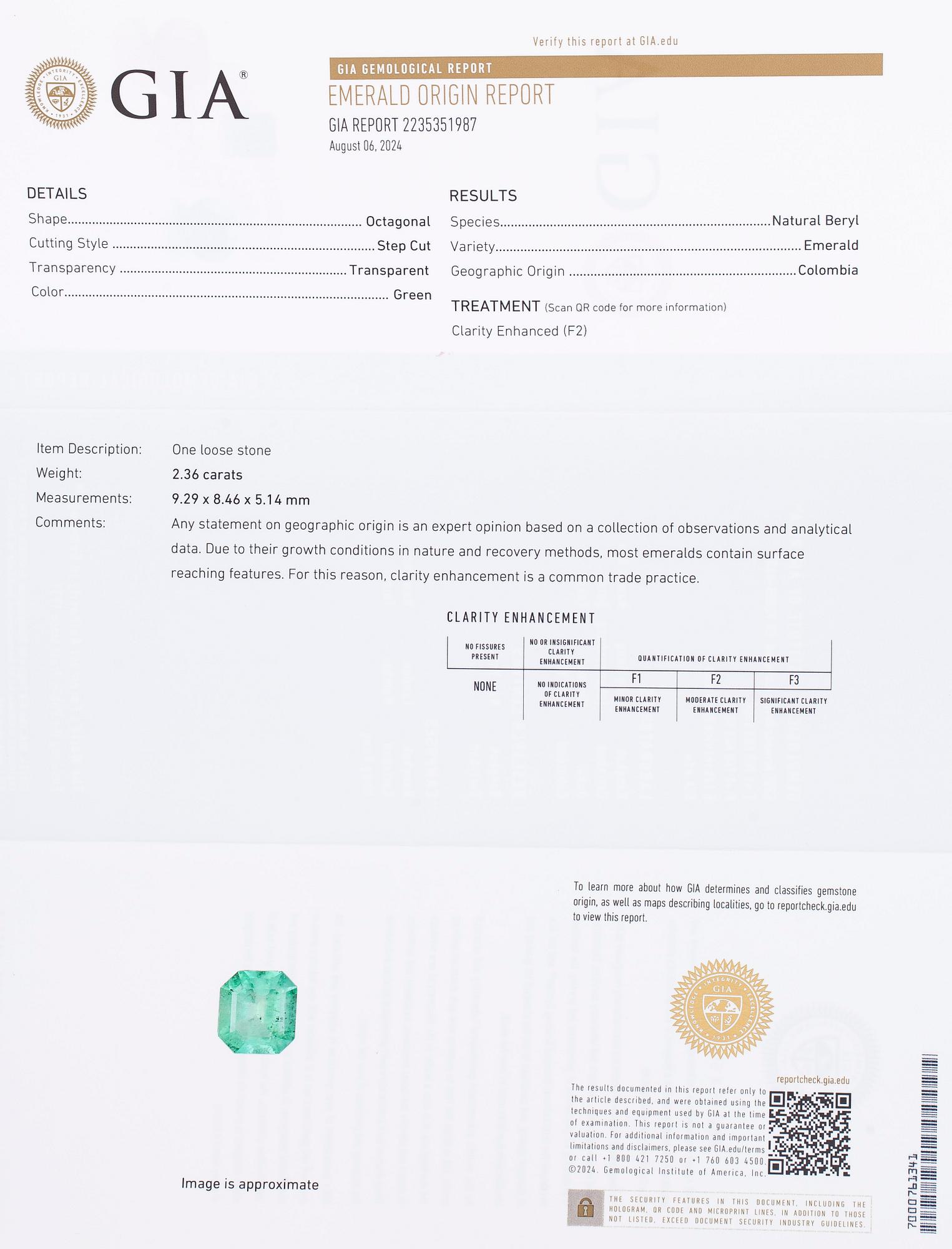 Ring, with an octagonal step-cut emerald and diamonds. Accompanied by GIA certificate.