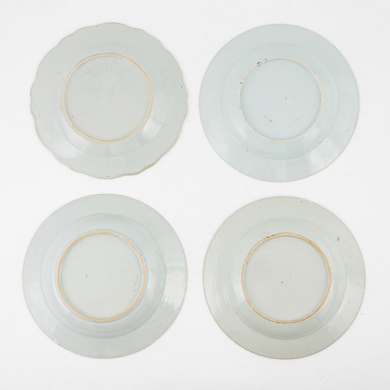 A set of four famille rose dinner plates, Qing dynasty, Qianlong (1736-95).