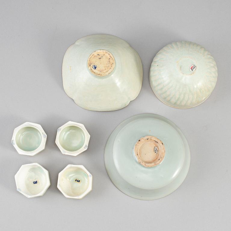 A group of pale celadonglazed  ceramics, South East Asia, Songstyle.