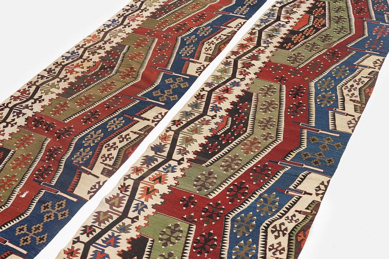 Antique central Anatolian kilim, two pieces, c. 447 x 173 cm, first half of the 19th century.