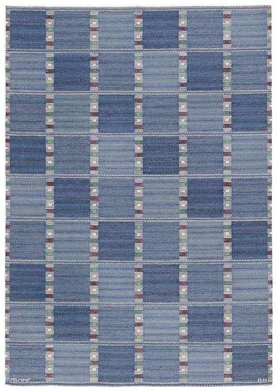 Barbro Nilsson, A CARPET, "Falurutan blå", flat weave, ca 235,5 x 164 cm, signed AB MMF BN.