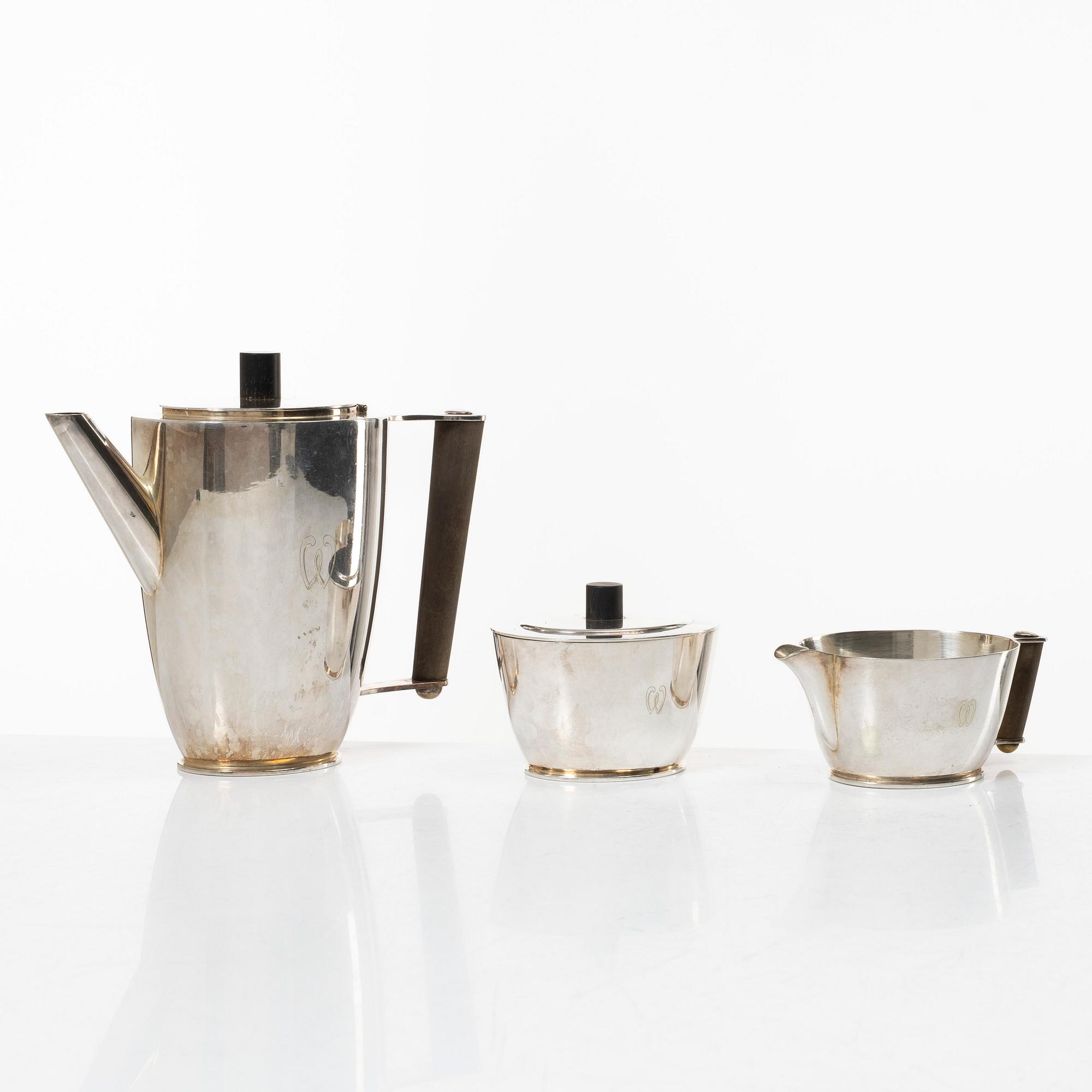 Sylvia Stave, a three-piece coffee service, C.G.Hallberg, Sweden, the model designed in 1930.
