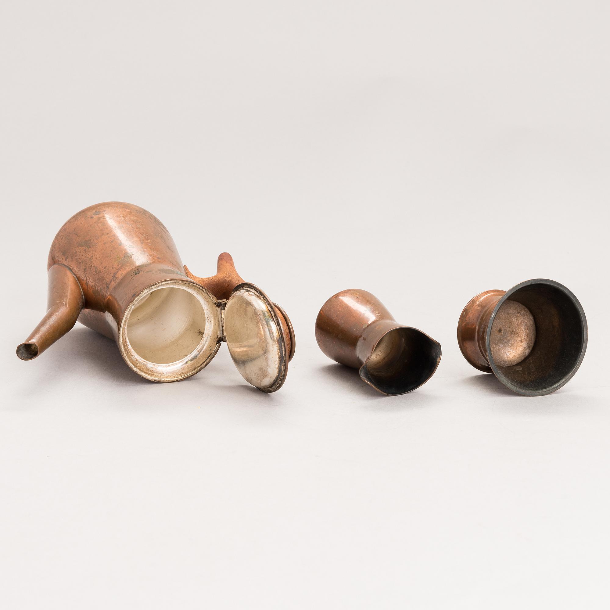 TAPIO WIRKKALA, KAFFESERVIS, 4 delar, koppar och teak, TW 163/164, Kultakeskus, 1960-70-tal. Formgiven 1961.