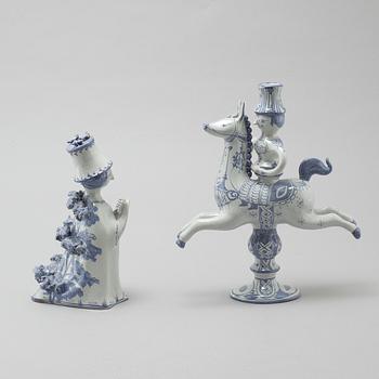 A faience candlestick and a figurine by Björn Wiinblad, signed and dated -63.