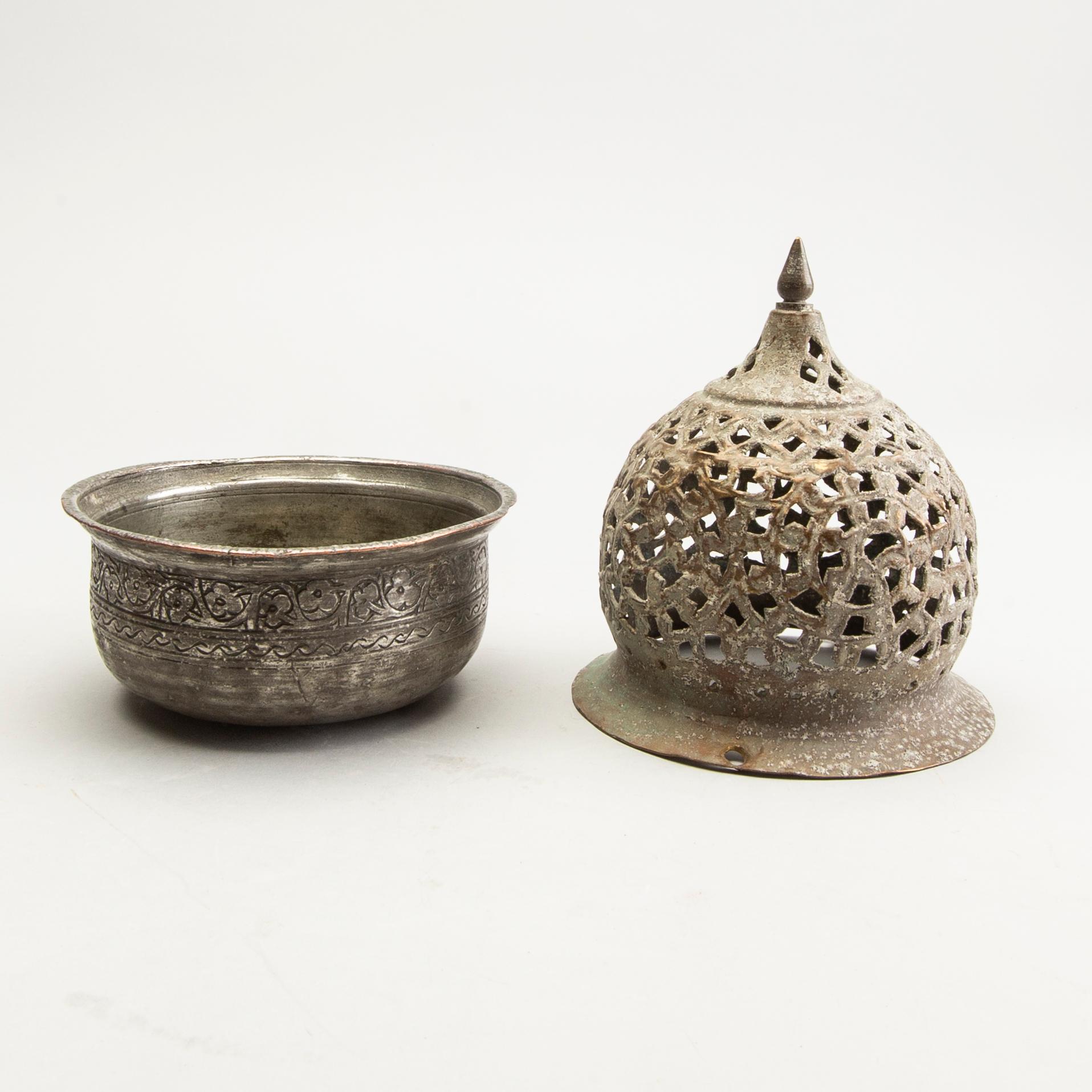 Parti metallkärl, 10 delar, mässing, tenn, kopparlegering. Persien, omkring 1900.