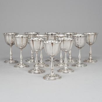 A set of twelve 20th century sterling silver dessert-glasses.